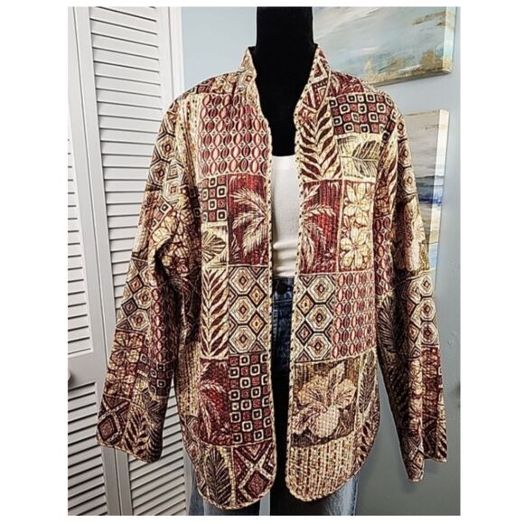 Alfred Dunner Jacket – Reversible Cotton Open Front Patchwork Blazer XL Vintage - Picture 1 of 8